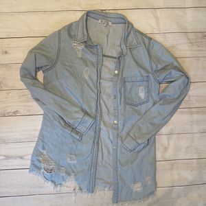 Distressed Button Down Jean Shirt